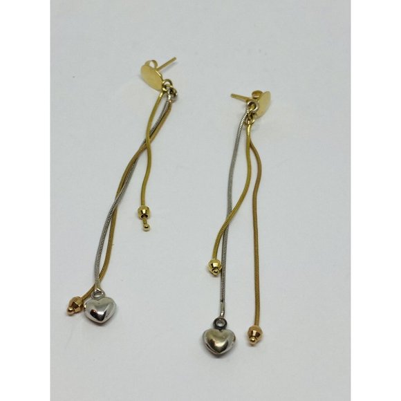 Unbranded Jewelry - Solid 14k Tri Color 3 strand Omega  Dangle Drop  Earrings Hearts Beads 3”